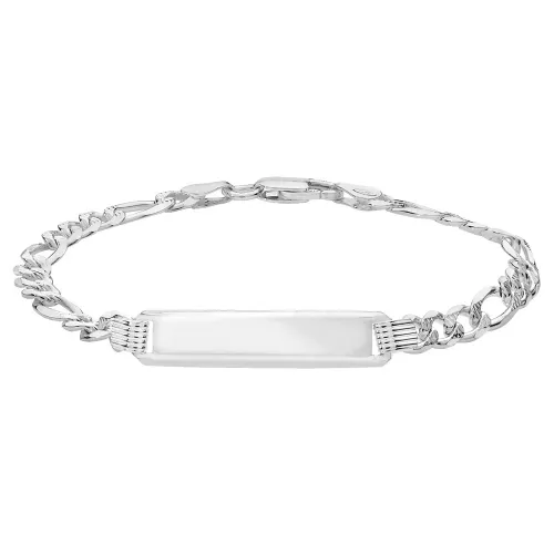 Silver Figaro Pave Id Bracelet 6.03g
